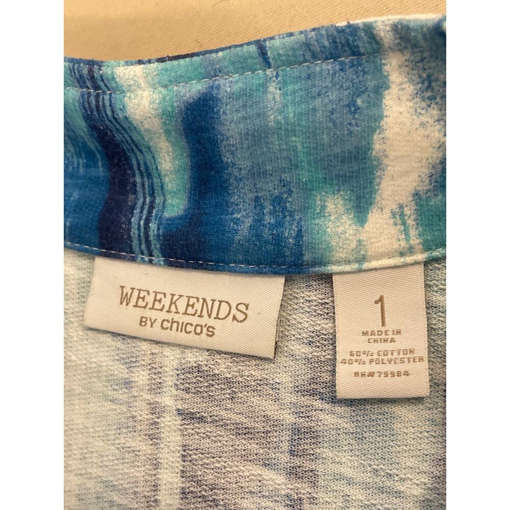 Weekends by Chico's Jacket Womens Size 1 Blue Ikat Style Modern Preppy Nautical - Picture 7 of 7